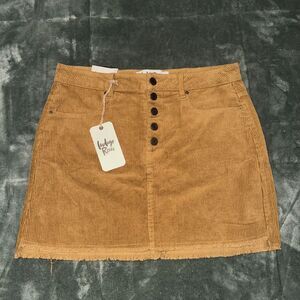 Indigo Rein Skirt Womens 9 Beige Corduroy Mid Rise Classic Frayed Hem Button Fly